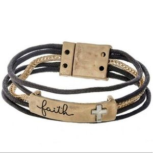 Gold Tone Brown Wrap Faith Bracelet